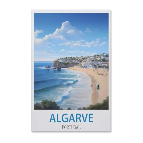BEAYODKP Malen nach Zahlen，Vintage-Reiseplakat Algarve Portugal，diy malen nach zahlen erwachsene landsch Mit Pinsel und Acrylfarbe Kits Theme Digital Home Wall Artwork（30x40cm）-G66 von BEAYODKP