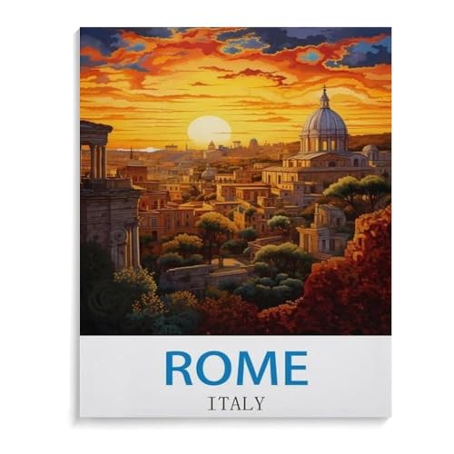 BEAYODKP Malen nach Zahlen，Vintages Reiseplakat Roms Italien，diy malen nach zahlen erwachsene landsch Mit Pinsel und Acrylfarbe Kits Theme Digital Home Wall Artwork（40x50cm）-I66 von BEAYODKP