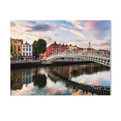 BEAYODKP Malen nach Zahlen,Wunderschöner Sonnenuntergang an der Ha'penny Bridge, Dublin, Irland,DIY Digitales Ölgemälde Geschenk-Kits Vorgedruckte Leinwand Kunst Dekoration（20x30cm）-511 von BEAYODKP