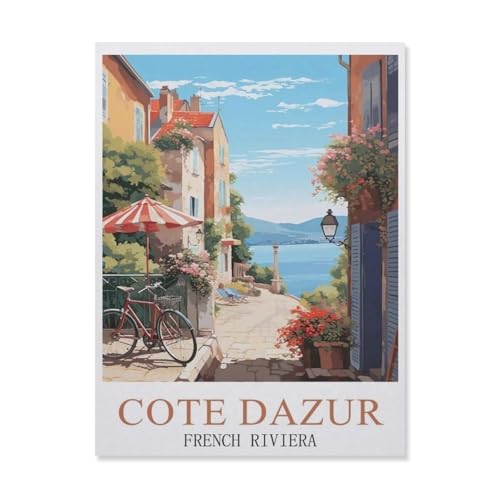 BEAYODKP Malen nach Zahlen Kits，Côte d'Azur, französische Riviera, Frankreich，DIY Acrylmalerei nach Zahlen für Kinder & Erwachsene & Anfänger（30x40cm） 11.8x15.7 Zoll-DS33 von BEAYODKP