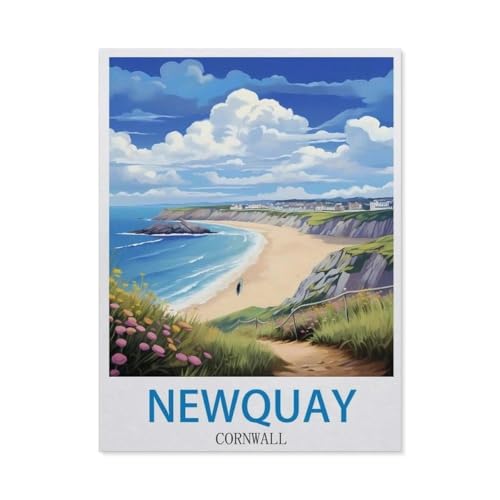 BEAYODKP Malen nach Zahlen Kits，Newquay, Cornwall – Vintage Reiseplakate (Surfen)，DIY Acrylmalerei nach Zahlen für Kinder & Erwachsene & Anfänger（30x40cm） 11.8x15.7 pouces-DC13 von BEAYODKP