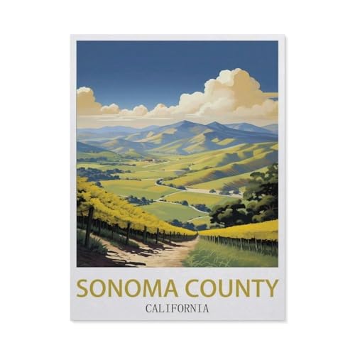 BEAYODKP Malen nach Zahlen Kits，Sonoma County, Kalifornien – Vintage Reiseplakate，DIY Acrylmalerei nach Zahlen für Kinder & Erwachsene & Anfänger（50x60cm） 19.6x23.6 pouces-DF53 von BEAYODKP