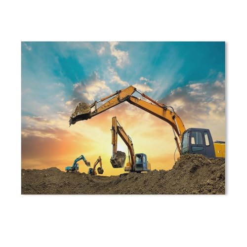 BEAYODKP Malen nach Zahlen für Erwachsene Kinder,Bagger Arbeiten bei Sonnenuntergang auf der Baustelle,DIY Ölgemälde Digitales Malen nach Zahlen Kits auf Leinwand Dekoration Geschenk（50x60cm）-215 von BEAYODKP