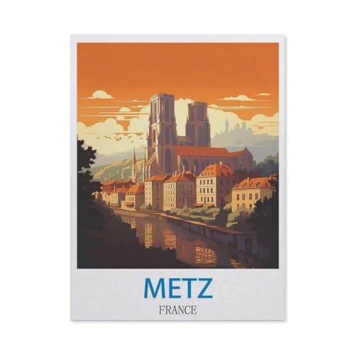 BEAYODKP Metz, Frankreich – Vintage Reiseplakate，DIY Malen Nach Zahlen-Vorgedruckt Leinwand-Ölgemälde Geschenk für Erwachsene Kinder Kits Home Haus Dekor（50x60cm） 19.6x23.6 pouces-DD79 von BEAYODKP