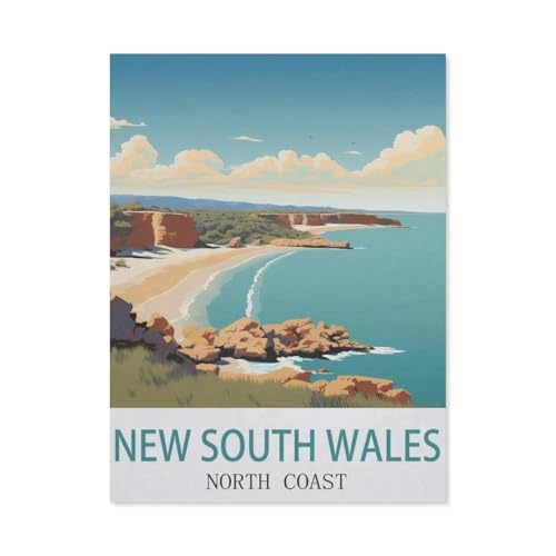 BEAYODKP North Coast, New South Wales – Vintage Reiseplakat，DIY Malen Nach Zahlen-Vorgedruckt Leinwand-Ölgemälde Geschenk für Erwachsene Kinder Kits Home Haus Dekor（50x60cm） 19.6x23.6 pouces-DF2 von BEAYODKP
