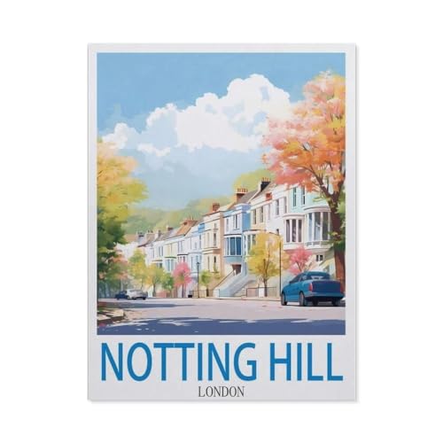 BEAYODKP Notting Hill, London – Vintage Reiseplakat，DIY Malen Nach Zahlen-Vorgedruckt Leinwand-Ölgemälde Geschenk für Erwachsene Kinder Kits Home Haus Dekor（50x60cm） 19.6x23.6 pouces-DB42 von BEAYODKP
