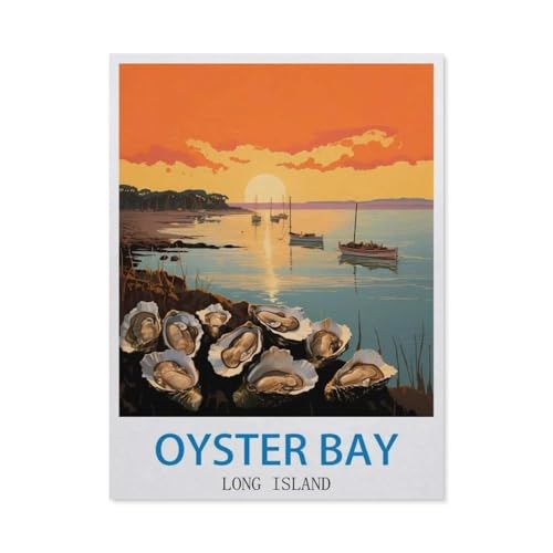 BEAYODKP Oyster Bay, Long Island – Vintage Reiseplakate，DIY Malen Nach Zahlen-Vorgedruckt Leinwand-Ölgemälde Geschenk für Erwachsene Kinder Kits Home Haus Dekor（50x60cm） 19.6x23.6 pouces-DE62 von BEAYODKP