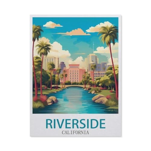 BEAYODKP Riverside, Kalifornien – Vintage Reiseplakate，Malen nach Zahlen Set für Erwachsene Kinder Anfänger selber auf Leinwand malen nach Zahlen zur Heimdekoration（50x60cm） 19.6x23.6 pouces-DF43 von BEAYODKP