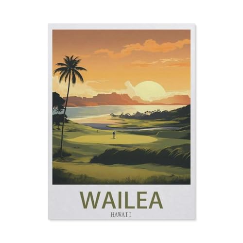 BEAYODKP Wailea, Hawaii – Vintage Reiseplakate (Golf)，Malen Nach Zahlen-Ölgemälde Geschenk Für Erwachsene Kinder Malen Nach Zahlen Kits Home Haus Dekor（50x60cm） 19.6x23.6 pouces-DE80 von BEAYODKP