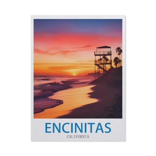 BEAYODKP nach Zahlen für Erwachsene，Encinitas, Kalifornien – Vintage Reiseplakate，DIY Ölgemälde Kits Malen nach Zahlen Zeichnen auf Leinwand Kunst Wohnkultur Geschenke（50x60cm） 19.6x23.6 pouces-DF91 von BEAYODKP