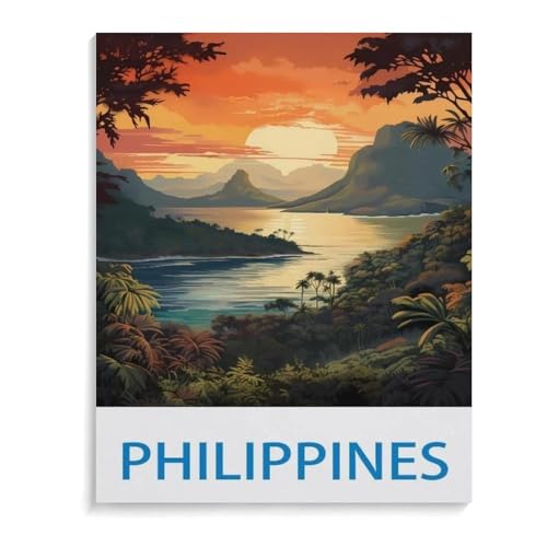 BEAYODKP nach Zahlen für Erwachsene，Vintages Reiseplakat der Philippinen，DIY Ölgemälde Kits Malen nach Zahlen Zeichnen auf Leinwand Kunst Wohnkultur Geschenke（50x60cm） 19.6x23.6 Zoll-B8 von BEAYODKP