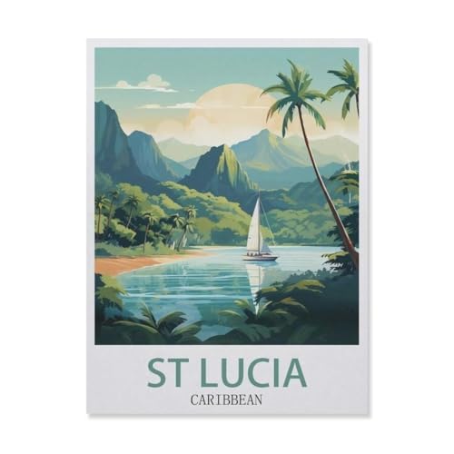 DIY Malen nach Zahlen，Saint Lucia, Karibischer Ozean, Berg，diy malen nach zahlen erwachsene landsch Mit Pinsel und Acrylfarbe Erwachsenenfarbe nach Zahlen Kits Kunst（50x60cm）19.6x23.6 Zoll-DU17 von BEAYODKP
