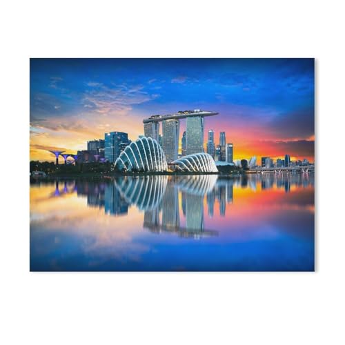DIY Malen nach Zahlen,Singapur: Skyline der Stadt im Abendlicht,diy malen nach zahlen erwachsene landsch Mit Pinsel und Acrylfarbe Erwachsenenfarbe nach Zahlen Kits Kunst（30x40cm）11.8x15.7 Zoll-434 von BEAYODKP