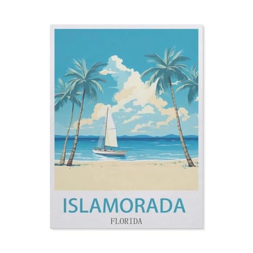 DIY Malen nach Zahlen-Ölgemälde Geschenk für Erwachsene Kinder，Islamorada, Florida – Vintage Reiseplakate，Malen Nach Zahlen Kits Wohnzimmer Schlafzimmer Wanddekoration（50x60cm）19.6x23.6 pouces-DE28 von BEAYODKP