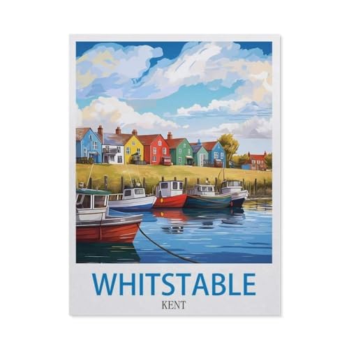 Malen Nach Zahlen，Whitstable, Kent – Vintage Reiseplakate，Malen Nach Zahlen Erwachsene Anfänger Kinder DIY Ölgemälde auf Leinwand Geschenk Malen Nach Zahlen Kits（50x60cm）19.6x23.6 pouces-DC35 von BEAYODKP