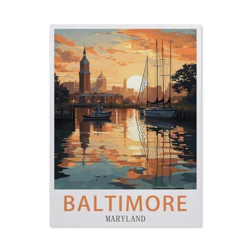 Malen Nach Zahlen Erwachsene，Baltimore Maryland，Malen Nach Zahlen Mit Pinseln und Acrylfarbe,DIY Set Basteln Erwachsene mit Pinseln und Acrylfarben für Home Decor（50x60cm）19.6x23.6 Zoll-EV51 von BEAYODKP