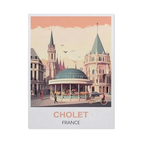 Malen Nach Zahlen Erwachsene，Cholet, Frankreich，Malen Nach Zahlen Mit Pinseln und Acrylfarbe,DIY Set Basteln Erwachsene mit Pinseln und Acrylfarben für Home Decor（50x60cm）19.6x23.6 Zoll-EL90 von BEAYODKP