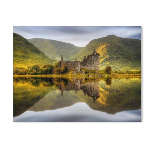 Malen Nach Zahlen Erwachsene,Das Kilchurn Castle spiegelt Sich im Loch Awe bei Sonnenuntergang, Schottland,DIY Handgemalt Ölgemälde Kit für Anfänger und Erwachsene,kreatives Geschenk（50x60cm）-501 von BEAYODKP