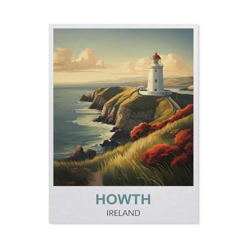 Malen Nach Zahlen Erwachsene，Howth Leuchtturm, Irland，Malen Nach Zahlen Mit Pinseln und Acrylfarbe,DIY Set Basteln Erwachsene mit Pinseln und Acrylfarben für Home Decor（50x60cm）19.6x23.6 pouces-DI50 von BEAYODKP