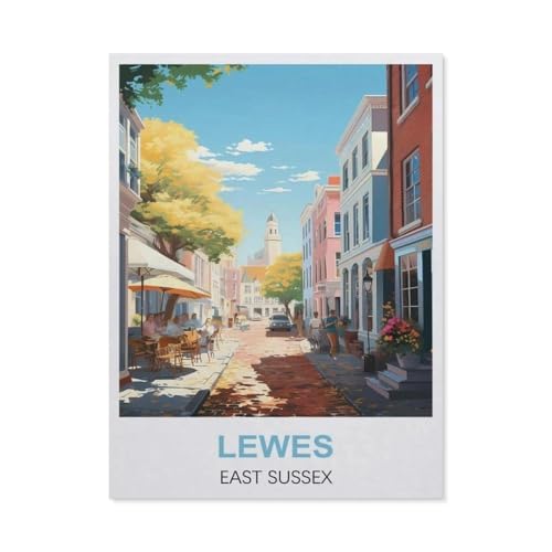 Malen Nach Zahlen Erwachsene，Lewes, East Sussex，Malen Nach Zahlen Mit Pinseln und Acrylfarbe,DIY Set Basteln Erwachsene mit Pinseln und Acrylfarben für Home Decor（50x60cm）19.6x23.6 Zoll-EM70 von BEAYODKP