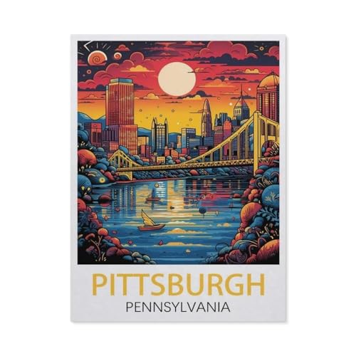 Malen Nach Zahlen Erwachsene，Pittsburgh Pennsylvania，Malen Nach Zahlen Mit Pinseln und Acrylfarbe,DIY Set Basteln Erwachsene mit Pinseln und Acrylfarben für Home Decor（20x30cm）7,8x11,8 Zoll-EU31 von BEAYODKP