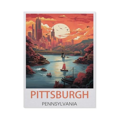Malen Nach Zahlen Erwachsene，Pittsburgh Pennsylvania，Malen Nach Zahlen Mit Pinseln und Acrylfarbe,DIY Set Basteln Erwachsene mit Pinseln und Acrylfarben für Home Decor（30x40cm）11.8x15.7 Zoll-EX91 von BEAYODKP