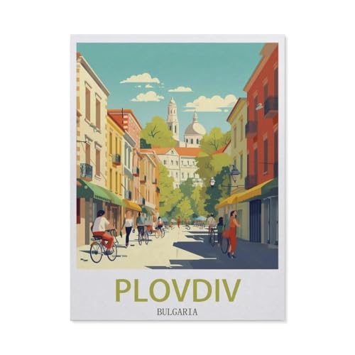 Malen Nach Zahlen Erwachsene，Plovdiv, Bulgarien ,Malen Nach Zahlen Mit Pinseln und Acrylfarbe,DIY Set Basteln Erwachsene mit Pinseln und Acrylfarben für Home Decor（50x60cm）19.6x23.6 pouces-DF10 von BEAYODKP