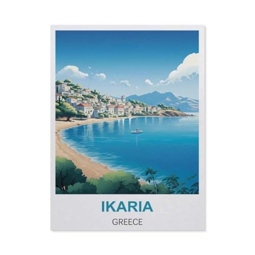 Malen Nach Zahlen Erwachsene und Kinder，Ikaria, Griechenland – Vintage Reiseplakat，DIY Malen Nach Zahlen, mit Pinseln Malerei Kits Erwachsene Kunsthandwerk für Zuhause（50x60cm）19.6x23.6 pouces-DC26 von BEAYODKP