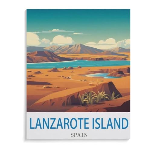 Malen Nach Zahlen Erwachsene und Kinder，Vintage-Reiseplakat der Insel Lanzarote in Spanien，DIY Malen Nach Zahlen, mit Pinseln Malerei Kits Erwachsene Kunsthandwerk für Zuhause（50x60cm）19.6x23.6 Zoll von BEAYODKP