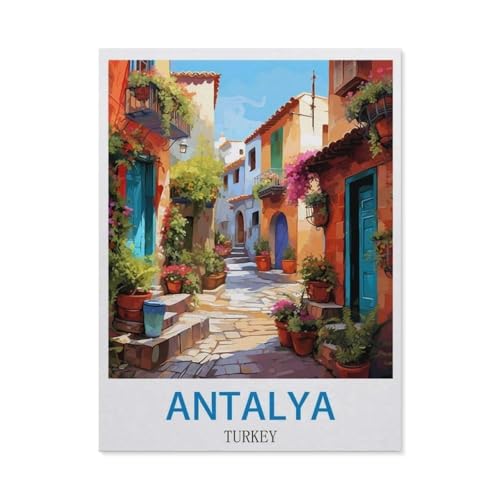 Malen nach Zahlen，Antalya, Türkei – Vintage Reiseplakate，diy malen nach zahlen erwachsene landsch Mit Pinsel und Acrylfarbe Kits Theme Digital Home Wall Artwork（50x60cm）19.6x23.6 pouces-DD29 von BEAYODKP