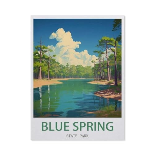 Malen nach Zahlen，Blue Spring State Park – Vintage Reiseplakate，diy malen nach zahlen erwachsene landsch Mit Pinsel und Acrylfarbe Kits Theme Digital Home Wall Artwork（50x60cm）19.6x23.6 pouces-DF49 von BEAYODKP