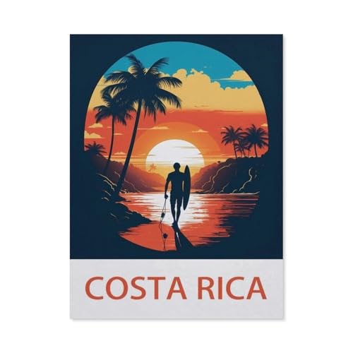 Malen nach Zahlen，Costa Rica – Vintage Reiseplakat (Surfen)，diy malen nach zahlen erwachsene landsch Mit Pinsel und Acrylfarbe Kits Theme Digital Home Wall Artwork（50x60cm）19.6x23.6 pouces-DF9 von BEAYODKP