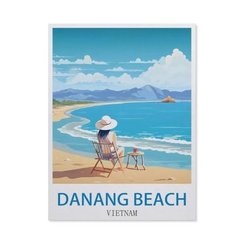 Malen nach Zahlen，Danang Beach, Vietnam – Vintage Reiseplakate，diy malen nach zahlen erwachsene landsch Mit Pinsel und Acrylfarbe Kits Theme Digital Home Wall Artwork（50x60cm）19.6x23.6 pouces-DE29 von BEAYODKP
