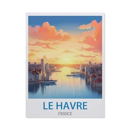 Malen nach Zahlen，Le Havre, Frankreich – Vintage Reiseplakate，diy malen nach zahlen erwachsene landsch Mit Pinsel und Acrylfarbe Kits Theme Digital Home Wall Artwork（50x60cm）19.6x23.6 pouces-DD89 von BEAYODKP