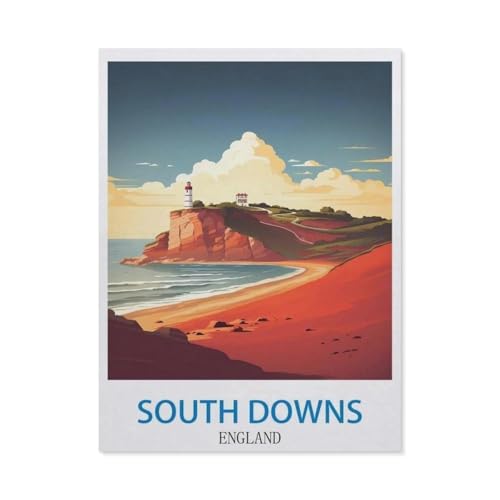 Malen nach Zahlen，South Downs, England – Vintage Reiseplakat，diy malen nach zahlen erwachsene landsch Mit Pinsel und Acrylfarbe Kits Theme Digital Home Wall Artwork（50x60cm）19.6x23.6 pouces-DE9 von BEAYODKP
