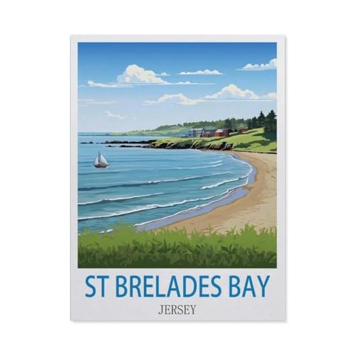 Malen nach Zahlen，St. Brelades Bay, Jersey – Vintage Reiseplakate，diy malen nach zahlen erwachsene landsch Mit Pinsel und Acrylfarbe Kits Theme Digital Home Wall Artwork（40x50cm）15.7x19.6 pouces-DC89 von BEAYODKP