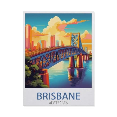 Malen nach Zahlen für Erwachsene Kinder，Brisbane, Australien – Vintage Reiseplakate，DIY Ölgemälde Digitales Malen nach Zahlen Kits auf Leinwand Dekoration Geschenk（50x60cm）19.6x23.6 pouces-DE38 von BEAYODKP