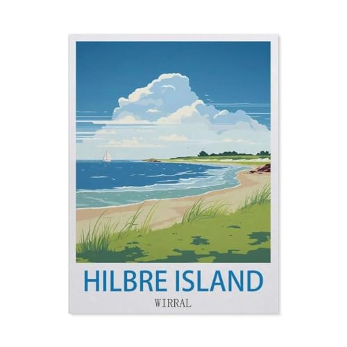 Malen nach Zahlen für Erwachsene Kinder，Hilbre Island, Wirral – Vintage Reiseplakat，DIY Ölgemälde Digitales Malen nach Zahlen Kits auf Leinwand Dekoration Geschenk（50x60cm）19.6x23.6 pouces-DB98 von BEAYODKP