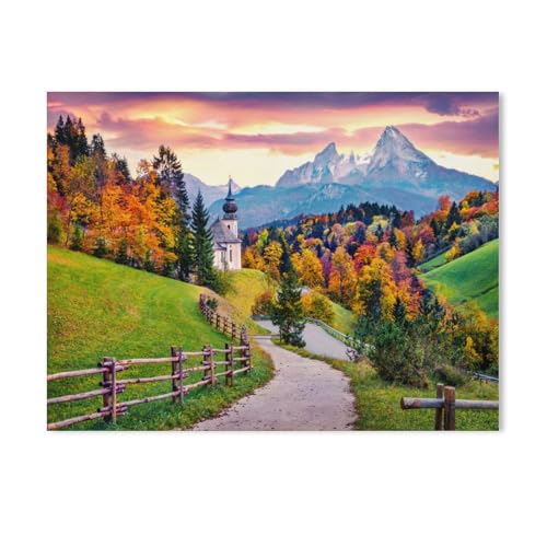 nach Zahlen für Erwachsene,Pfad durch den Herbst-Wald zur Kirche Maria Gern vor dem Watzmann-Massiv im Abendrot, DIY Ölgemälde Kits Malen nach Zahlen Zeichnen auf Leinwand Kunst Wohnkultur (40x50cm) nach Zahlen für Erwachsene,Pfad durch den Herbst-Wald zur Kirche Maria Gern vor dem Watzmann-Massiv im Abendrot, DIY Ölgemälde Kits Malen nach Zahlen Zeichnen auf Leinwand Kunst Wohnkultur (40x50cm) von BEAYODKP