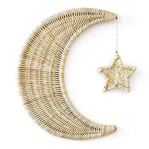 BEBE BASK Handgefertigte Rattan-Mond-Wanddekoration mit Stern – Stern-Dekor – 100% natürliches Bio-Rattan-Mond-Dekor für die Boho-Heimdekoration BEBE BASK Handgefertigte Rattan-Mond-Wanddekoration mit Stern – Stern-Dekor – 100% natürliches Bio-Rattan-Mond-Dekor für die Boho-Heimdekoration von BEBE BASK
