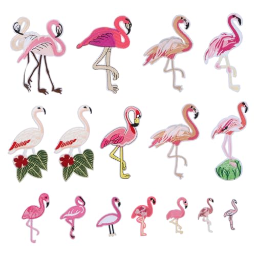 16-teiliges Flicken aus Eisen mit Flamingo-Stickerei, Applikation, Stoffreparatur, Flicken für Kleidung, Nähen und Basteln, 16-teiliges Flicken aus Eisen mit Flamingo-Stickerei, Applikation, Stoffreparatur, Flicken für Kleidung, Nähen und Basteln, von BEBEMOKO