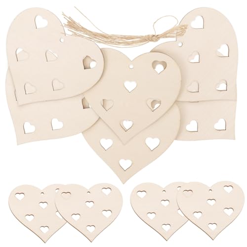 BEBEMOKO 1 Satz leere Holzscheiben Valentines Herz Dekorationen Herzen Valentinstag basteln unfertige Holzspäne unfertiges Holzherz unfertige Holzscheiben Hanfseil von BEBEMOKO