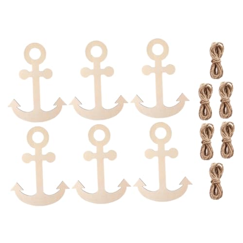 BEBEMOKO 1 Set -Holzausschnitte, nautische -Form, Ornamente für Klassenzimmer, Sommer, Party-Dekorationen, inklusive Holz-Juteseilen für Stil-Handwerk von BEBEMOKO