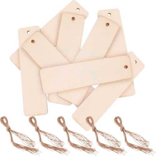 BEBEMOKO 1 Set unlackierte Geschenkanhänger aus Holz, blanko, zum Basteln, zum Dekorieren von Geschenketiketten und Lesezeichen von BEBEMOKO
