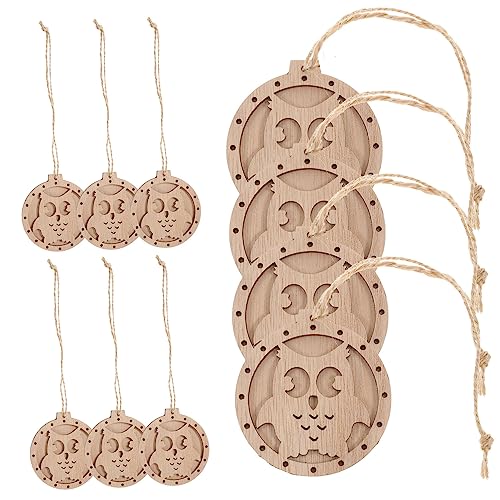 BEBEMOKO 10 Stück Eule-Anhänger weihnachtbaumsdeko dekobäumchen tannenbaum Holzanhänger holzdekor unvollendet leer Weihnachtsschmuck aus Holz zum Basteln Masse Weihnachtsschmuck Hanfseil von BEBEMOKO