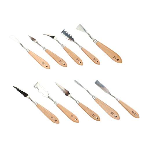 BEBEMOKO 10 Stück Teiliges Malspachtel mit Holzgriff Professionelle Malwerkzeuge für Öl und Acrylfarben für Künstler Hobbyisten und Kunststudenten von BEBEMOKO
