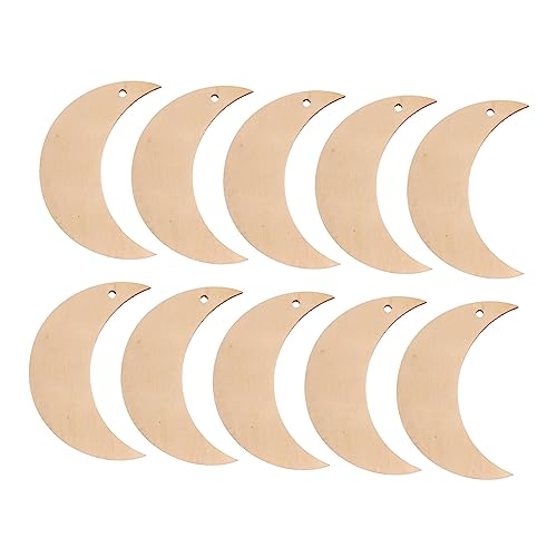 BEBEMOKO 10 Stück Unbehandelte Holzscheiben Mondform Diy Bastelmaterial für Dekoration Handgemachte Anhänger Weihnachts und Hochzeitsdeko von BEBEMOKO