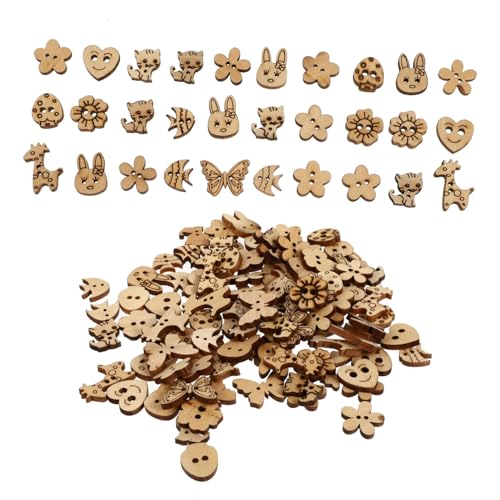 BEBEMOKO 100 Stück Holzknöpfe Diy Handwerk mit Cartoon Designs für Kinderbekleidung und Bastelprojekte Hochwertigem Sicherem Holz Gefertigt von BEBEMOKO