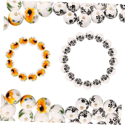 BEBEMOKO 100 Stück Keramische Perlen im Sonnenblumen Design für Diy Schmuckherstellung Spacer Perlen mit Vorgeformtem für Armbänder und Bastelprojekte von BEBEMOKO