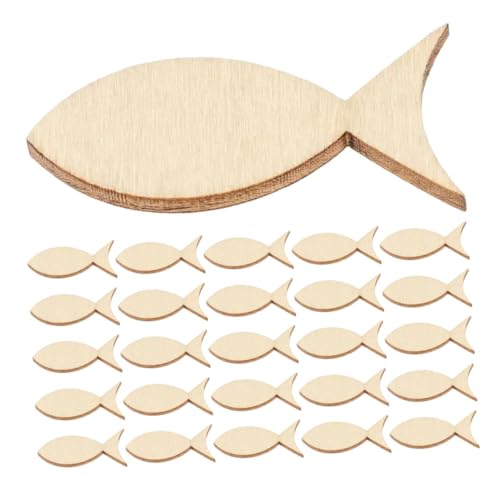 BEBEMOKO 100 Stück niedliche Fisch-Form, unlackierte Holzausschnitte, nautische Holzornamente für Bastelprojekte, Heimdekoration und Raumdekoration, bezaubernde Tierformen von BEBEMOKO